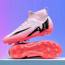 Men's Soccer Shoes New FG/TF Wear-Resistant Breathable PU Leather Artificial Turf Training & Match Football Shoes - Pink - View 3