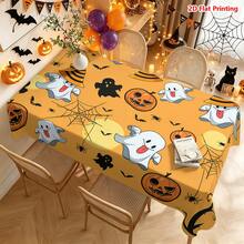 1/2pcs Halloween Tablecloth, Halloween Theme Polyester Tablecloth Cartoon Ghost Pumpkin Spider Web Orange Background Suitable For Dining Room Kitchen Coffee Table Dining Table Picnic Camping Country Farmhouse Decoration Holiday Tabletop Protection - Multicolor - View 9