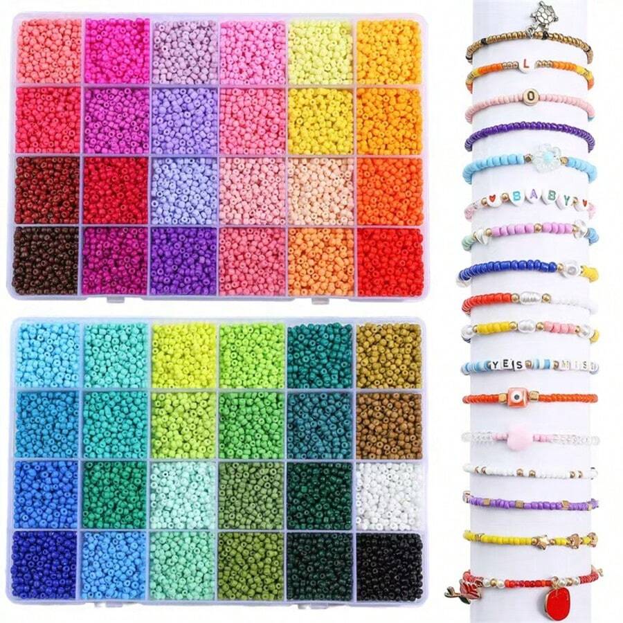 3mm Beads Material Kit 24-Grid Seed Bead Set, New Colorful Multi-Combination Solid Color Seed Bead Set For Jewelry Making, Suitable For Creative Handmade DIY Beaded Bracelets, Necklaces, Bags, Pendants, Women's Beach Accessories, Halloween Decorations - Multicolor - View 1