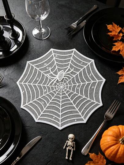 1/4/6pcs Spider Web PVC Gold Foil Placemats, Suitable For Wedding Party Table Decor, Halloween Placemats, Coffee Machine Mat, Non-Slip Heat-Resistant Mat, Suitable For Wedding Party, Holiday Celebration, Picnic Camping, Birthday Party Table Decor Placemats