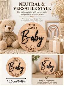 We're Expecting! 圓形木製公告牌，黑色 3D 字母裝飾，懷孕拍照道具，準媽媽禮物，嬰兒洗禮禮物，懷孕公告，嬰兒洗禮裝飾，性別揭曉派對裝飾 - 黑色 - 查看 8