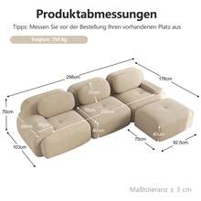 Modular Corner Sofa Without Assembly, Frameless Sofa, Ergonomic And Pet-Friendly, Made Of Corduroy Fabric With Extra-Wide Armrests, 32D Highly Elastic Padding For Living Room And Bedroom, Beige, 298 X 178 X 75 Cm - Beige - View 11