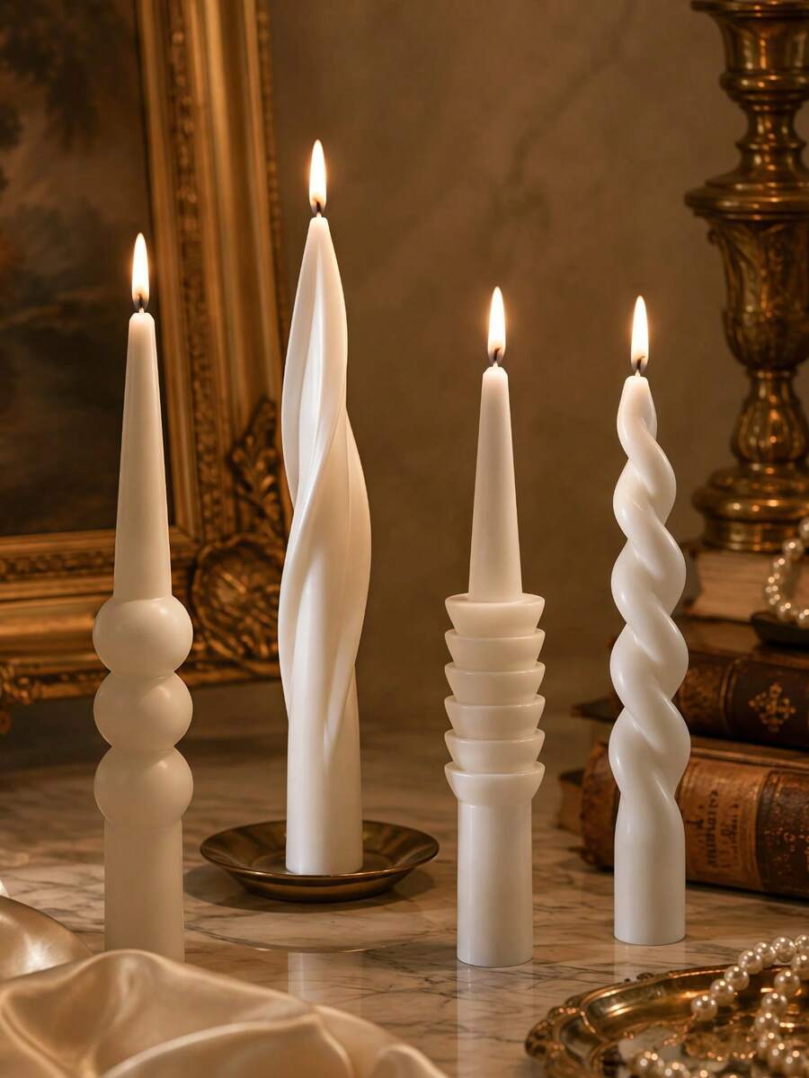 1/2pcs Luxury White Pillar Scented Candles, Wavy Texture, Cylinder/Hemisphere/Twisted Shape, Smokeless Soy Wax, Suitable For Creating Atmosphere, Home Decor, Party, Tabletop Decoration - Multiple Styles - View 1