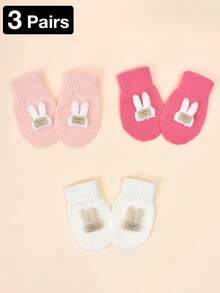 Tobelandyx 3 Pairs, 0-2 Years Old Baby Autumn/Winter Bear And Rabbit Embroidered Knitted Mittens, Toddler Baby Crawling Anti-Scratch Gloves, Suitable For Daily Casual Wear And Outdoor Cold Protection - 3 Pairs - View 19