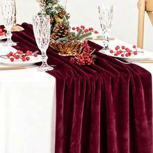 1pc Luxury Burgundy Velvet Tablecloth, Elegant Draping Fluid Table Cover, Suitable For Wedding, Christmas, Banquet And Home Dining Table Decor - Jujube Red - View 10