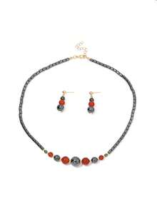Jewelry Gift Set/1 Pair Earrings + 1 Necklace Premium Black Onyx Beaded Earrings & Necklace Suitable For Women's Party Wear Excellent Gift Choice With Gift Box - Jewelry Set - View 5