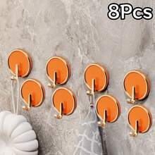 1Pc/4/8Pcs Gold Rim Round No-Drill Adhesive Hooks, Colorful Wall Hooks, Bathroom Towel Hooks, Key Hooks, Strong Traceless Adhesive Hooks - Multicolor - View 15