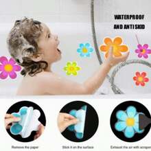 10pcs Non-Slip Flower Stickers For Bathroom Bathtub, Cartoon Letter Dog Paw Floral Design, Waterproof Anti-Slip PEVA Stickers - Multicolor - View 8