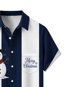Kemeja Kasual Lengan Pendek Motif Manusia Salju Natal untuk Pria, Cocok untuk Liburan. - MultiWarna - View 5