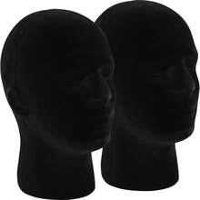 Black Foam Flocking Mannequin Head Stand | Velvet Male Manikin Head Wig Stand, Foam Head For Wigs, Hats, Glasses, Masks - View 8