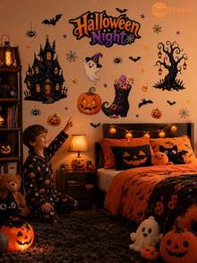 SUPSTICKER 1 Buah Stiker Dinding & Jendela Halloween, Desain Trick-Or-Treat yang Lucu dan Menyeramkan, Stiker PVC Perekat Mandiri yang Dapat Dilepas untuk Dekorasi Pesta Rumah, 3 Gaya - MultiWarna - View 7