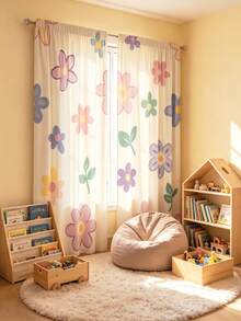 2pcs Cute Pink Floral Curtains With Privacy Protection Rod Design, Beautiful And Durable, Washable, Baby Shower Decoration, Room Decor, Baby Gift - Multicolor - View 6
