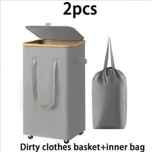 1 Set Foldable Large Capacity Dirty Clothes Basket, Large Capacity Laundry Hamper With Lid, Storage Box With Wheels And Handles, Includes Removable Inner Bag With Lid Storage Container, Foldable Space-Saving Bedroom Wardrobe, Portable Laundry Basket, Clothes Storage Box, Suitable For Home, Bathroom, Washroom, Washing Machine, Clothes Organization And Storage Organizer, Applicable For Back To School Season And Christmas Events - Multicolor - View 14