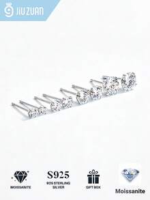 1 Pair 925 Sterling Silver Moissanite Earrings, Jewelry Decoration Gift For Mother's Day, Valentine's Day, Wedding, Anniversary, Birthday - Silver - View 13