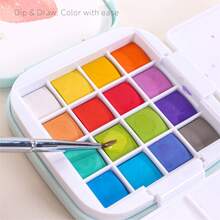 16-Color Solid Watercolor Gift Set, Pure And Delicate Colors With Rich Layering, Smooth Lines And Comfortable Grip, 4-In-1 Water Bucket + Paint + Palette + Brush, Portable For On-The-Go Creation, Back To School - Multicolor - View 5