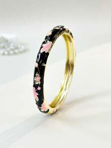 1pc Fashion Vintage Style Gold Floral Pattern Enamel Bracelet, Gold Bracelet, Girls' Jewelry, Suitable For Girls And Women's Jewelry Accessories Bracelet, (Handmade Product, Slight Color Difference May Occur) Daily Wear Holiday Gift, Halloween, Thanksgiving, Christmas, Mother's Day, Valentine's Day, Birthday Gift - Multicolor - View 42