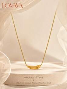 18K Gold PVD Vacuum Plated Stainless Steel Curved Tube Water Drop Pendant Necklace, Women's Minimalist Luxury Smile Curve Collarbone Chain, Niche High-End Versatile Layering, Daily Commute Date Gift - Gold - View 8
