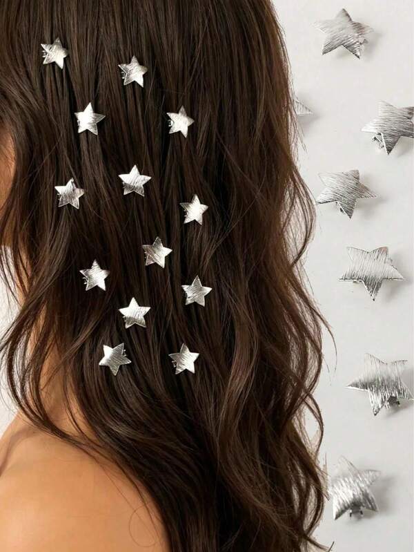 20pcs Five-Point Star Braid Hair Clips, Gold Metal Wire Bead Hair Clips, Personalized Fashion Hair Accessories, Summer Beach Hair Jewelry