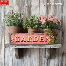 1pc 2D Flat Vintage Pink "Garden" Iron Wall Hanging Sign - Country Style Home Decor, Suitable For Entryway Or Living Room, Pre-Drilled Holes As Shown In Size Chart - Multicolor - View 5