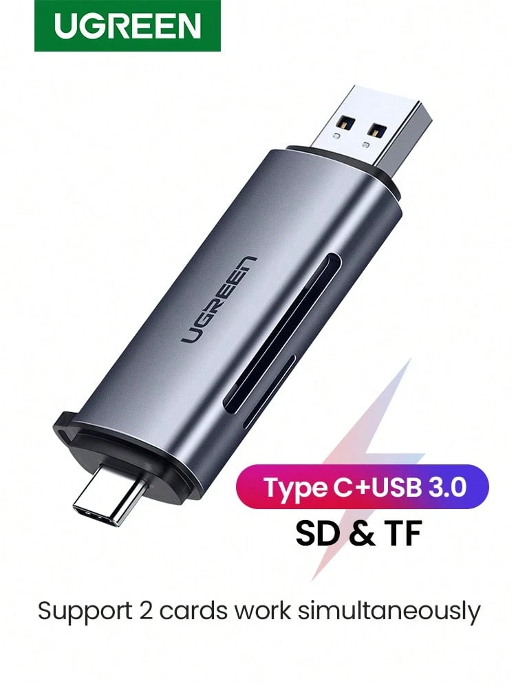 UGREEN USB Storage SD Card Reader Type-C USB 3.0 To SD TF Micro SD Adapter, Suitable For Laptop, Android Phone, OTG Smart 2-In-1 SD Card Reader, Compatible With 15/16 - Grey - View 1