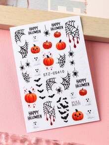2pcs Cute Ghost Pumpkin Halloween Nail Stickers, Spider Web Spider Bat Horror Design Nail Decals, Suitable For Trick Or Treat Party Nail Decoration, Women Girls Nail Art Supplies - Multicolor - View 9