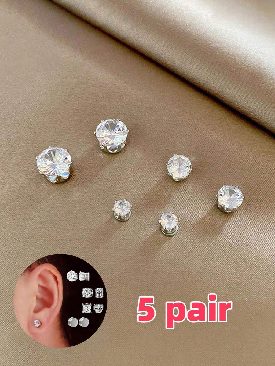 Men's Magnetic Ear Studs, No Piercing Required, Cubic Zirconia Decorated Clip-On Earrings,Halloween Costume - Multicolor - View 1