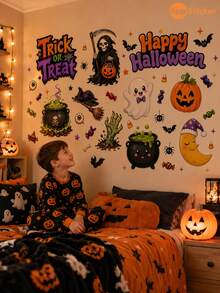 SUPSTICKER 1 Buah Stiker Dinding & Jendela Halloween, Desain Trick-Or-Treat yang Lucu dan Menyeramkan, Stiker PVC Perekat Mandiri yang Dapat Dilepas untuk Dekorasi Pesta Rumah, 3 Gaya - MultiWarna - View 10