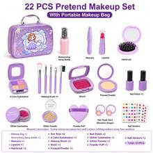 Mainan Plastik Bermain Peran untuk Anak-Anak, Set Rias Simulasi untuk Anak Usia 3-9 Tahun (Model Mainan, Tidak Dapat Digunakan), Dilengkapi Kotak Hadiah dan Tas Rias, Cocok Sebagai Hadiah Ulang Tahun untuk Anak Perempuan - Purple - View 12