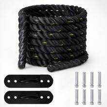 RAVIAN 8.5M Battle Rope With Wall Mount Kit, Heavy Duty Exercise Training Rope With Non-Slip Handles, Includes 2 Wall Hooks & 8 Anchor Bolts For Home Gym Strength Training - A - View 1