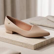 Vizzano Women's Flat Shoes, Low Block Heel, Pointed Toe, Comfortable, Original - 米色 - 查看 5