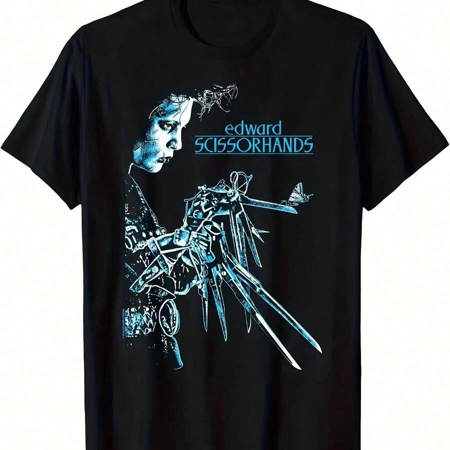 Edward Scissorhands Film T-Shirt für Herren, Tim Stil, mit Edward's Hände Design - Gothic T-Shirt für Halloween Kostüm - Form - Übersicht 1