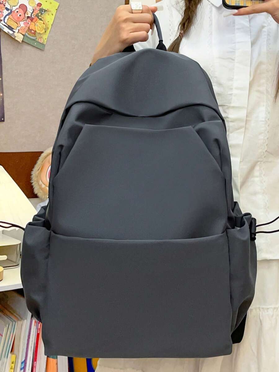 時尚極簡主義後背包 旅行包 學生書包 拉鍊開合 全季節輕量大容量經典款旅行用品 - 灰色 - 查看 1