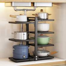 LIVINGANDHOME 2/3/4/5/7-Tiers Adjustable Kitchen Pot Rack Organizer,Pots And Pans Organiser Rack,Pot Pan Rack,Under Sink Storage Shelf Rack,Kitchen Storage Shelf Rack Organzier - Black - View 2