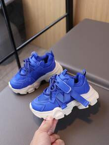1 Pair Spring/Autumn Boys' Shoes, Colorful Girls' Sports Shoes, Soft Sole Chunky Sneakers - Blue - View 2