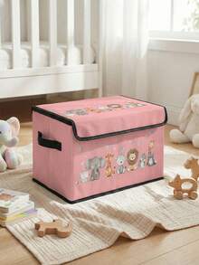 1pc Cute Cartoon Animal Print Foldable Storage Box With Handle, Multipurpose Storage Bin For Nursery, Bedroom, Baby Clothes, Under Bed, Toy Storage - Multicolor - View 13