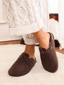 Nuevas pantuflas de felpa para mujer de otoño/invierno, adecuadas para el hogar, apartamento, hotel y otros lugares, pantuflas sin cordones para mujer - Marrón - Ver 3