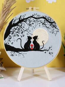 1PC 20*20cm/7.9*7.9in,The Cat In The Forest Embroidery Kit, DIY Handmade Embroidery Set For Adult Beginners, Home Gift, Women's Sewing Gift, Including User Manual, Printed Pattern Fabric, Embroidery Frame, Needle And Thread. - Forest Cat - View 15