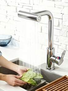 Stainless Steel Kitchen Faucet With Waterfall Function, Single Handle 4-Mode Hot & Cold Water Tap, High Arc Spout With 360° Swivel, Dual Control Handle Anti-Splash Design, Modern Bohemian Style, Durable Stainless Steel Material, Single Hole Installation, Includes Installation Hardware, Perfect For Kitchen And Bathroom Sinks, Essential Modern Home Accessory, Ideal Holiday Gift And Home Renovation Choice - Silver - View 2