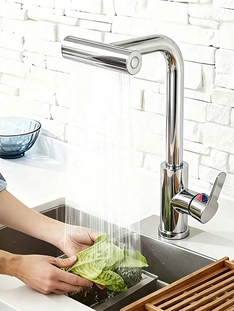 Stainless Steel Kitchen Faucet With Waterfall Function, Single Handle 4-Mode Hot & Cold Water Tap, High Arc Spout With 360° Swivel, Dual Control Handle Anti-Splash Design, Modern Bohemian Style, Durable Stainless Steel Material, Single Hole Installation, Includes Installation Hardware, Perfect For Kitchen And Bathroom Sinks, Essential Modern Home Accessory, Ideal Holiday Gift And Home Renovation Choice