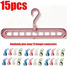 9-Hole Hanger Set With Hanger Connectors | Non-Slip Space-Saving Closet Organizer, Suitable For Shirts, Pants, Etc., Multi-Functional Storage Rack, Suitable For Home Or Dorm Use, Clothing Organization, Plastic Material - Multicolor - View 26