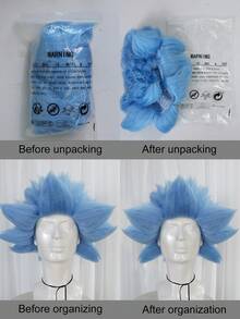 Men Light Blue Spiky Fluffy Costume Wig, Voluminous Explosive Short Synthetic Hair Wig, Scientist Styling Wig For Halloween Cosplay Themed Party Photo Props - Multicolor - View 9