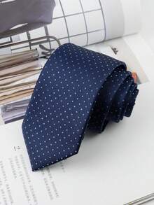 ZLQ&GOU 1 PC Cute Polka Dot Blue Men's Tie, Polyester Jacquard Knotted Necktie, Suitable For Wedding Party Neck Accessory - Navy Blue - View 1