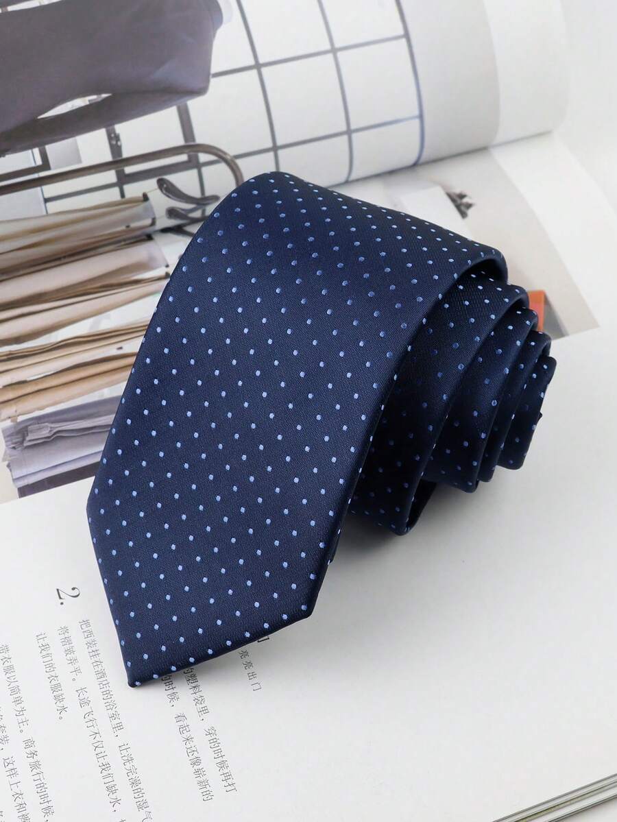 ZLQ&GOU 1 PC Cute Polka Dot Blue Men's Tie, Polyester Jacquard Knotted Necktie, Suitable For Wedding Party Neck Accessory - Navy Blue - View 1