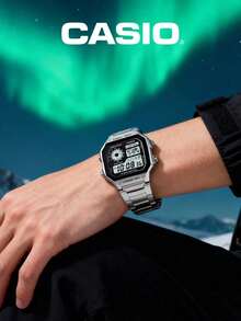 CASIO Vintage Gold Square Outdoor Sports Dual Display Watch Collection, Retro Metal Steel Band Square Watch, Solar Powered Waterproof Multi-Function Outdoor Sports Electronic Watch - one-size - View 11
