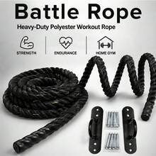 RAVIAN 8.5M Battle Rope With Wall Mount Kit, Heavy Duty Exercise Training Rope With Non-Slip Handles, Includes 2 Wall Hooks & 8 Anchor Bolts For Home Gym Strength Training - A - View 7