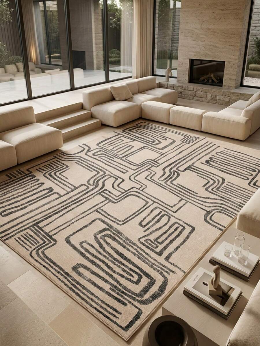 1pc European & American Modern Luxury Abstract Geometric Design Soft Faux Cashmere Area Rug, Bathroom, Kitchen, Entryway, Hallway, Bedside, Living Room, Bedroom, All-Season Machine Washable Large Size Floor Mat, Aesthetic Home Decor - Multicolor - View 1