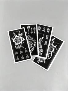 4pcs Henna Style Floral Tattoo Stencils, Flower Paisley Fingertip Chain Pattern, Reusable Henna Template Stickers, Daily/Wedding/Eid DIY Body Art Tools,Formulated Without Henna - Black - View 7