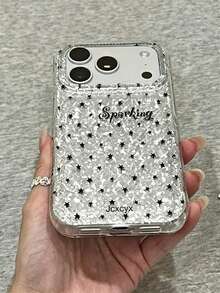 Casing Ponsel Motif Bintang Hitam Lucu dengan Tekstur Mengkilap dan Berlian, Kompatibel dengan iPhone 17 Pro Max 17 Pro 16 Pro 16 Pro Max 15 Pro Max 15 Pro 14 Pro Max 14 Pro 13 Pro Max 13 Pro 12 11 Y2K Cantik dengan Payet Berkilau dan Pelindung Anti Jatuh - Perak - View 5