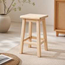 Natural Wood High Stool For Kitchen And Dining, Durable 30x30x48cm Square Bench, Versatile Seating For Home And Food Service In Light Wood Finish - Reddish Brown - View 4