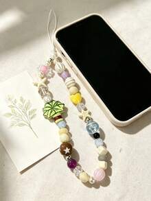 Funda de teléfono con colgante de cámara CCD con concha en forma de corazón de árbol de coco, correa de cuentas DIY anti-caída - Multicolor - Ver 5